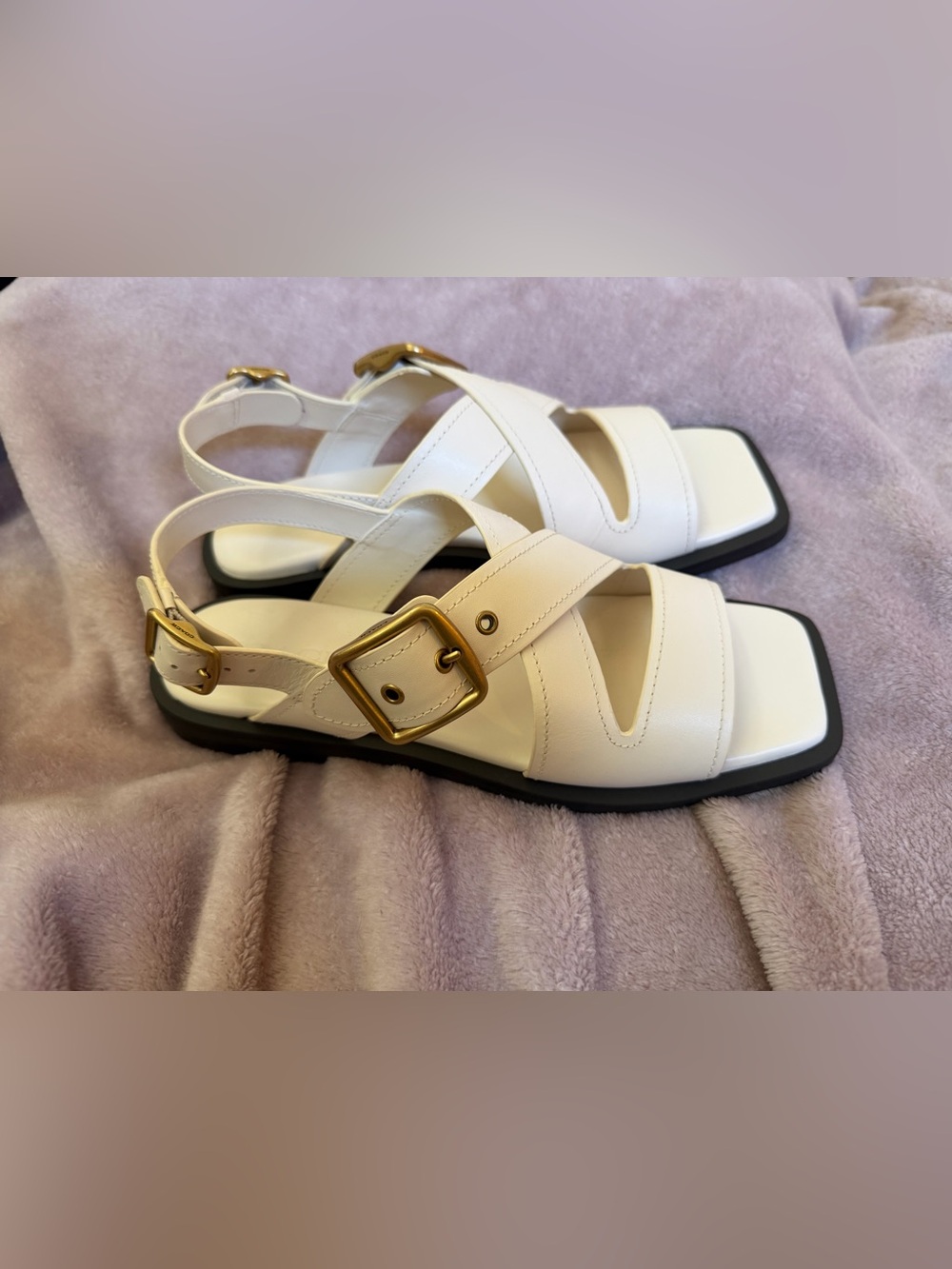 COACH womens Archival Buckle Flat Sandal CHALK SIZE 9.5 US